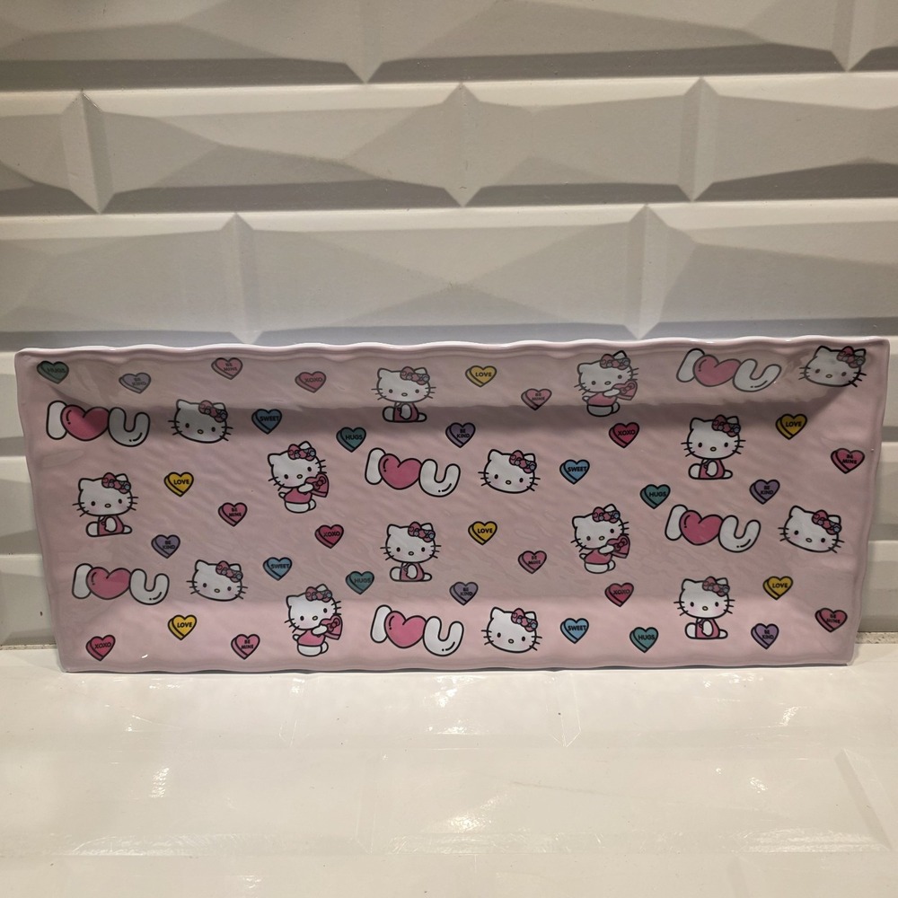 HELLO KITTY Pink Hearts Large Melamine Serving Tray BRAND NEW